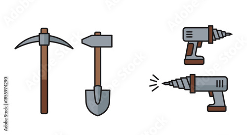 Drilling and mining tools equipment set.