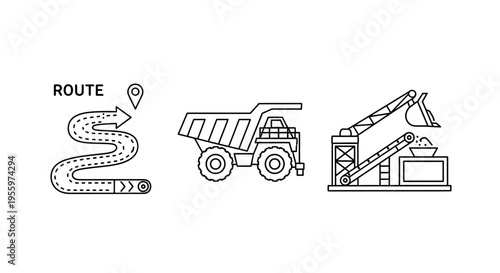 Industrial mining dump truck icons.