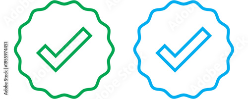 Green and blue verified tick icon set . Approved check mark icon . Verified badge sign . Vector illustration