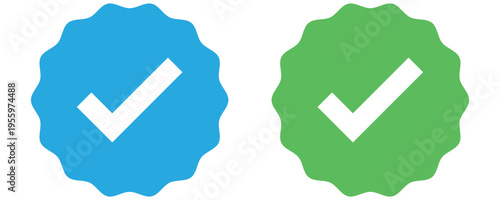 Green and blue verified tick icon set . Approved check mark icon . Verified badge sign . Vector illustration