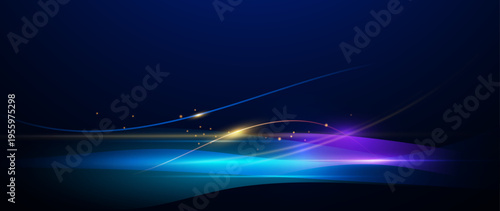 Vector abstract cyberspace, blue and gold line pattern movement, graphic design over dark blue space background