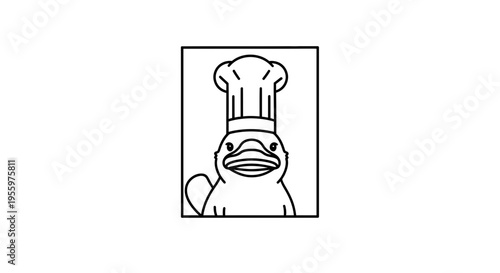 Cute Duck Chef Illustration in Square Frame