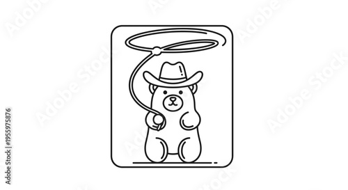 Cute Gummy Bear Cowboy with Lasso, Outline Illustration