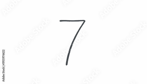 Handwritten Number 7 on White Background, Simple Graphic Element