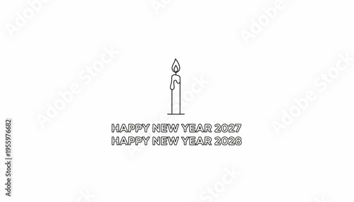 Happy New Year 2027 2028 Candle Flame Minimalist Design