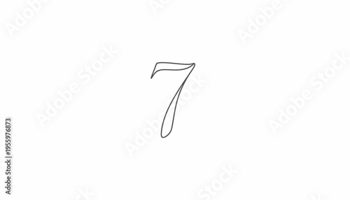 Elegant Single Line Drawing of the Number 7 in Calligraphy Style on White Background