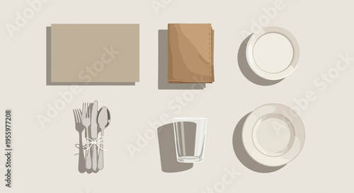 Flat vector illustration of food and drink items on a table