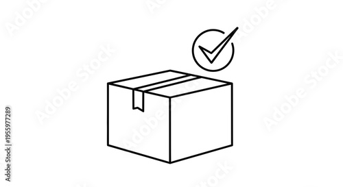 Delivery Box with Check Mark Icon: Successful Shipping and Order Confirmation