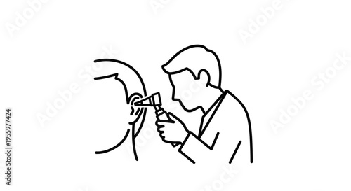 Doctor examining patient's ear with otoscope, medical check-up, healthcare concept