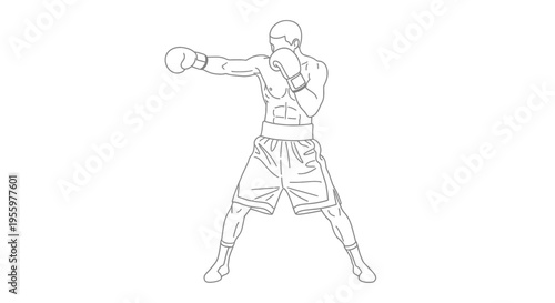 Boxer Punching in Ring, Athletic Man Training, Boxing Sport Concept