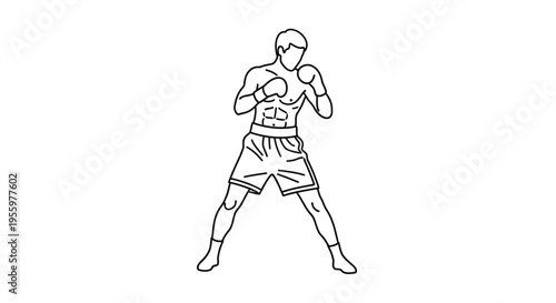 Boxer silhouette, fighting stance, athletic body, boxing gloves, sports illustration
