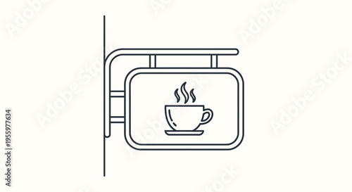 Cafe Sign Icon, Coffee Cup Steam, Outdoor Business Signage, Minimalist Line Art