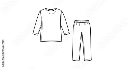 Childrens Pajamas Outfit Flat Design Sketch: Long Sleeve Shirt and Pants