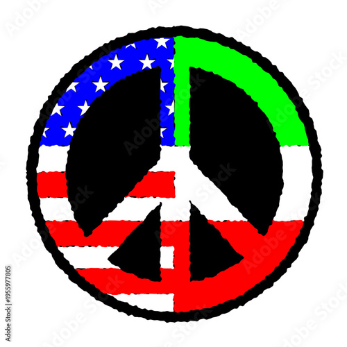 Peace Symbol with USA Flag and Iran Flag, Peace Day Symbol Illustration