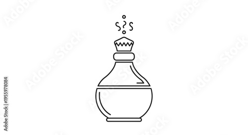 Alchemy Potion Bottle with Bubbles and Steam - Line Art Icon