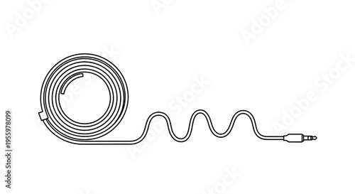 Audio Cable Coil with 3.5mm Jack, Simple Line Art Illustration