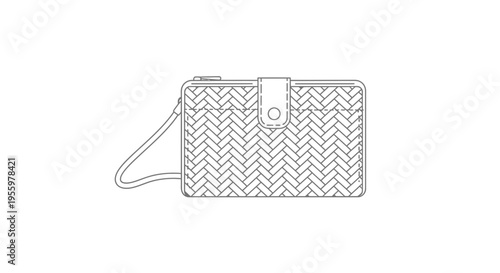 Woven Leather Wallet Clutch with Strap - Line Art Illustration