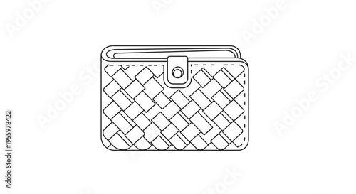 Woven Leather Wallet Icon - Minimalist Line Art Illustration