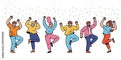 Diverse group of people dancing together.