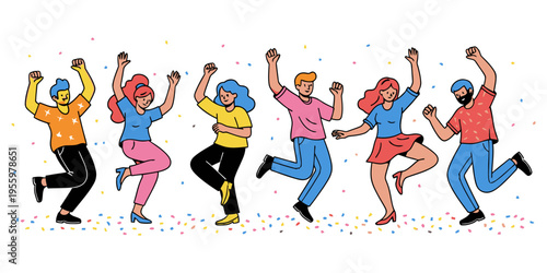 Diverse group of people dancing together.