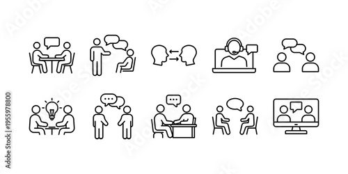 Consultation Session Line Icon Set