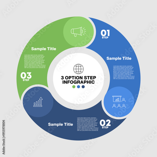 Circle chart infographic template with 3 options step for presentations. Infographic 3 diagram chart template for business, presentation with diagram elements, infographic. vector editable