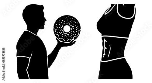 Man offering oversized doughnut to a woman with a surprised look on her face Vector, illustration