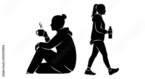 Contrast between taking a break and staying active during a walk Vector, illustration