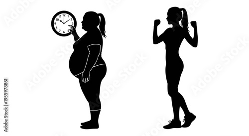 Comparison of body shapes and physical activities between two individuals Vector, illustration
