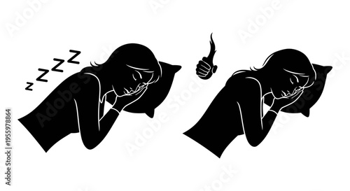 Contrast of deep sleep and restless night disturbances Vector, illustration