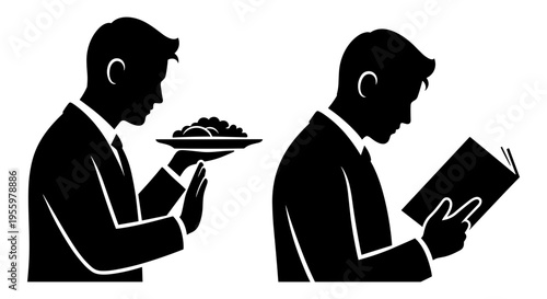 Two business professionals engaged in contrasting activities at a formal event Vector, illustration