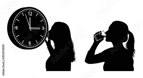 Contrast of time perception and refreshment during a break Vector, illustration