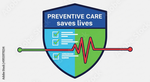 Preventive healthcare shield icon with ecg line and checklist promoting health and wellness