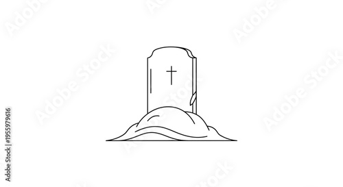 Tombstone and Grave Icon - Minimalist Line Art Illustration of Death and Remembrance