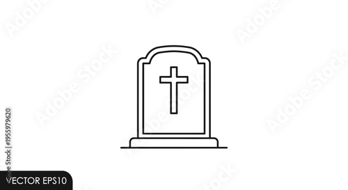Tombstone Icon with Cross, Gravestone Silhouette, Cemetery Marker, Death Symbol