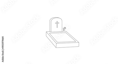 Tombstone with Cross and Rose - Line Art Illustration