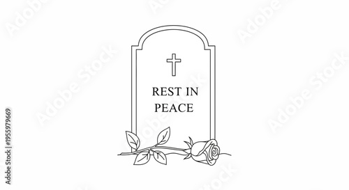 Tombstone with Cross and Rose, Rest in Peace, Funeral Memorial