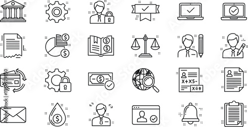 Business finance line icons set banking accounting security audit outline collection