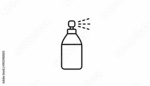 Spray bottle icon, simple line art illustration of a dispenser bottle with mist spray