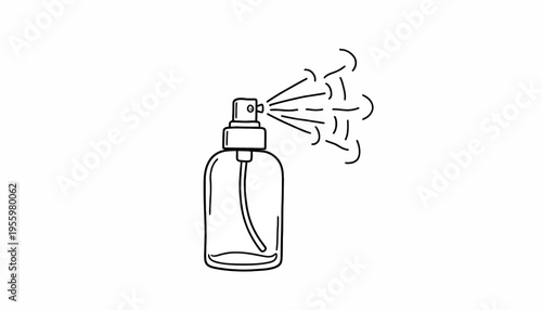 Spray bottle with mist, line art illustration, isolated on white background