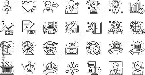 Business finance line icons set investment banking growth strategy outline collection