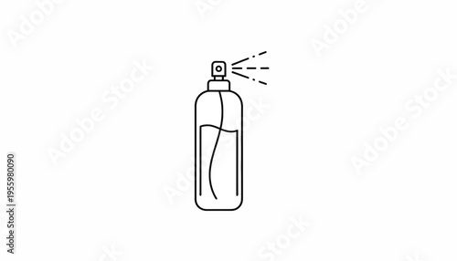 Spray bottle icon, simple line art, isolated on white background, representing hygiene and cleaning
