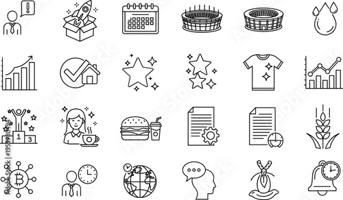 Business lifestyle line icons set achievement food communication outline collection