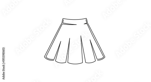 Simple line drawing of a pleated skirt, fashion illustration, isolated on white background