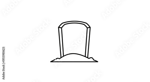Simple Line Drawing of a Tombstone in a Graveyard, Minimalist Cemetery Icon