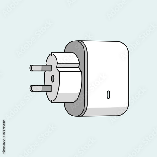 Simple illustration of a white USB power adapter with two grey prongs
