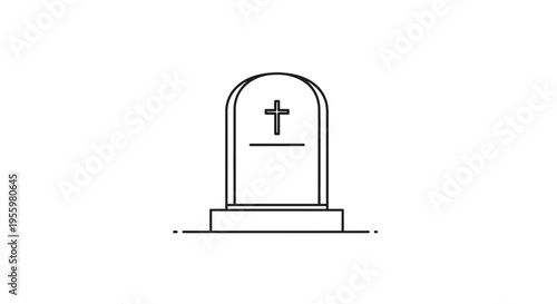 Simple Line Drawing of a Tombstone with a Cross
