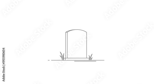 Simple Line Drawing of a Tombstone with Grass on White Background