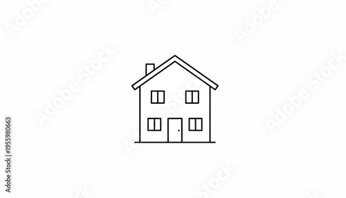 Simple Line Drawing of a Two-Story House with Chimney, Minimalist and Clean Design