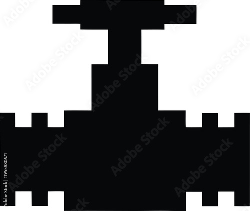 a solenoid valve with coil and ports silhouette vector illustration on transparent background